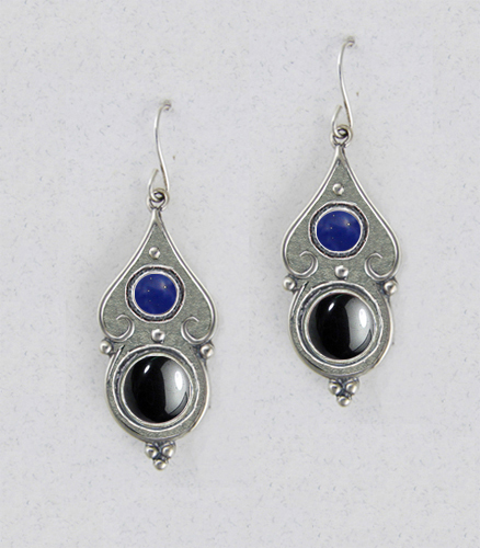 Sterling Silver Hematite And Lapis Lazuli Gemstone Drop Dangle Earrings